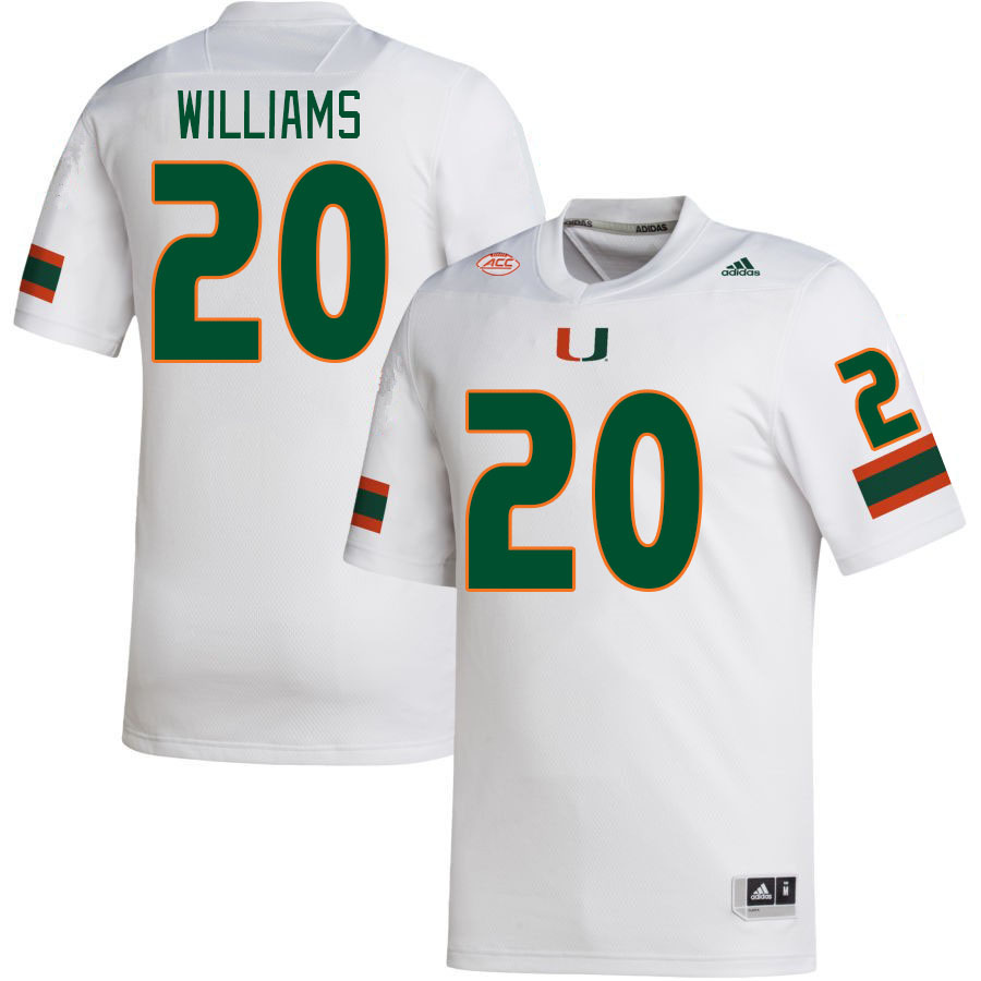 Men #20 James Williams Miami Hurricanes College Football Jerseys Stitched-White - Click Image to Close
